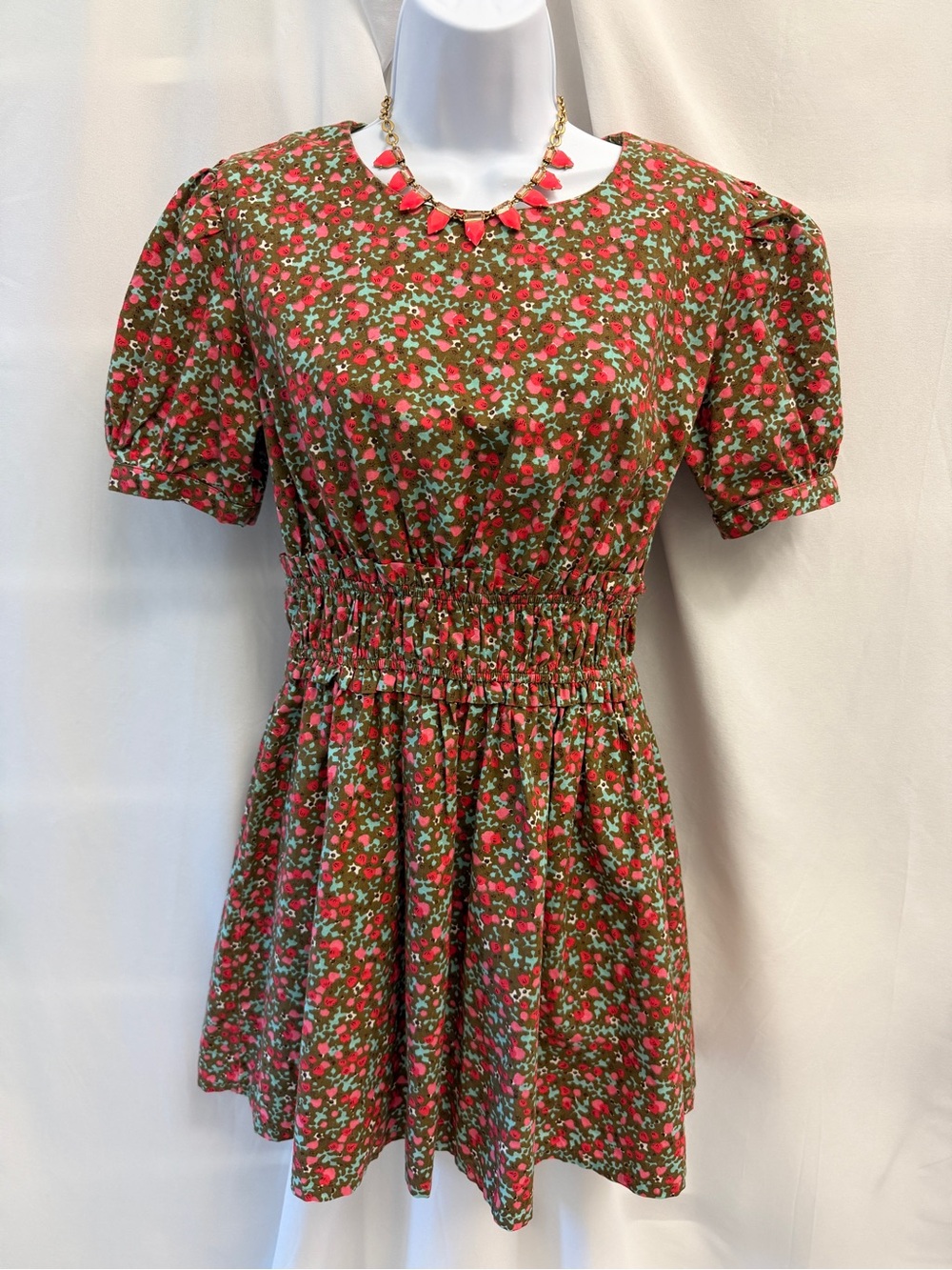 Free People Boho Pennie Floral Smocked Waist Puff Sleeve Short Dress Size XS